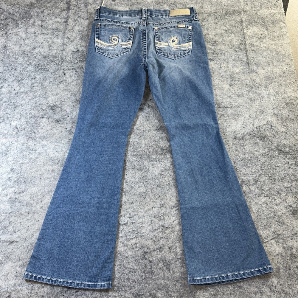 Seven 7 Bootcut Jeans Women's 12 Light Wash Denim Embellished Pockets Cowgirl - Picture 2 of 13